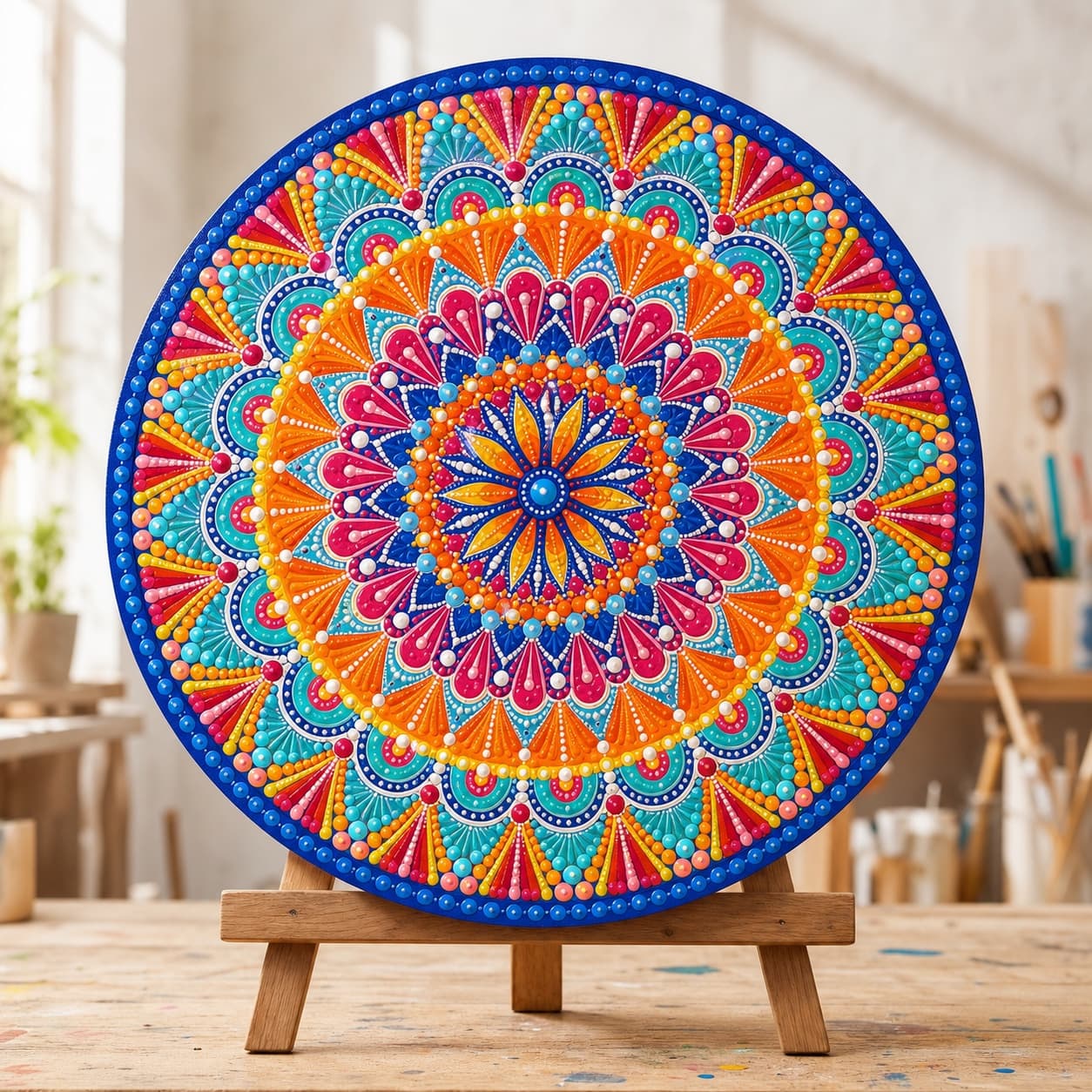 Mandala circular Fiesta del Centro completo en el taller