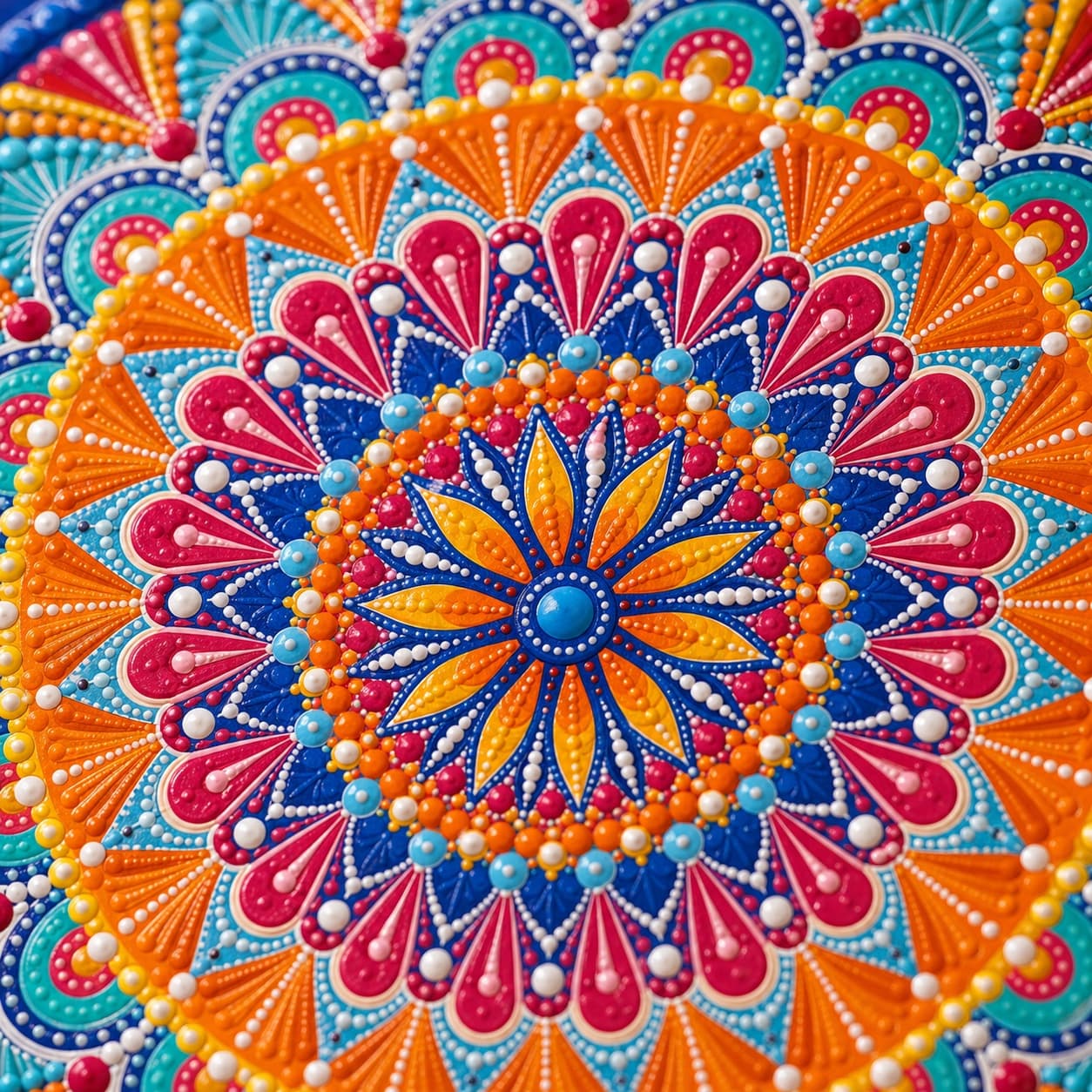 Detalle magenta, mandarina y turquesa de Fiesta del Centro