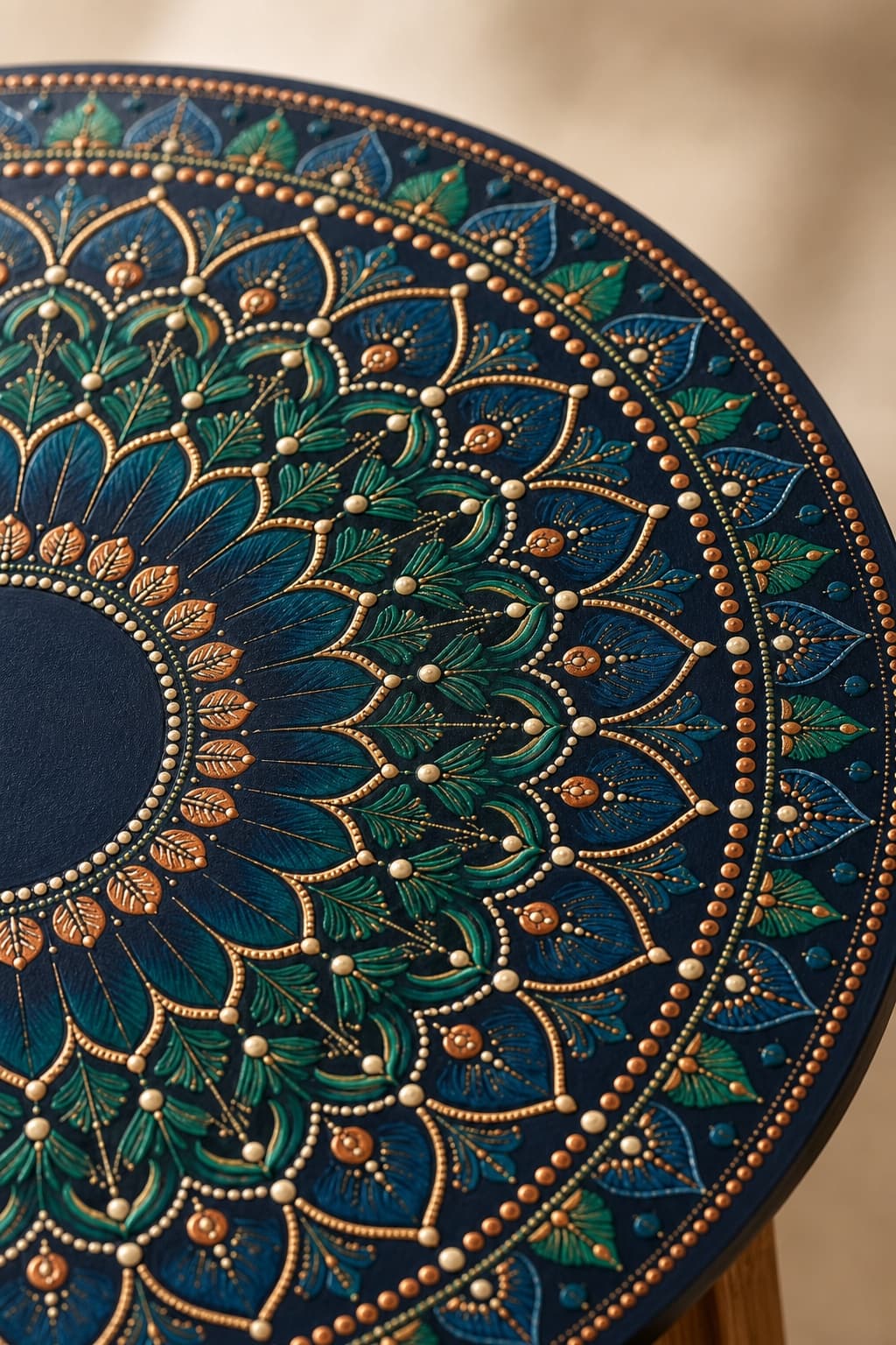 Detalle del puntillismo azul, verde y cobre de Jardín Nocturno