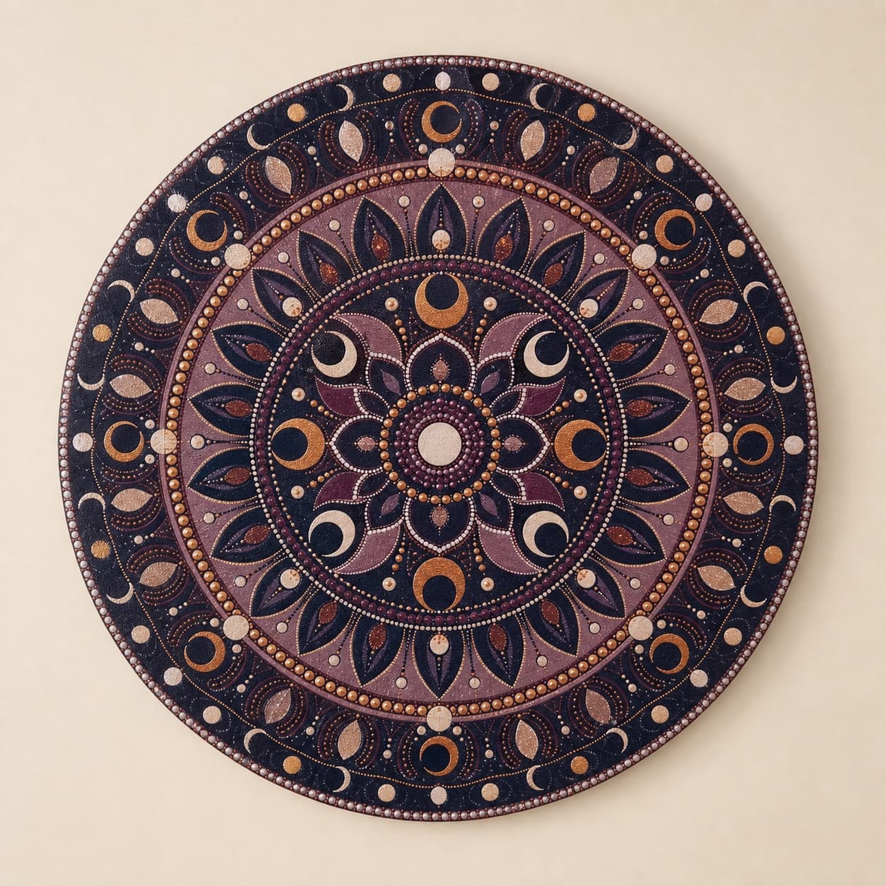 Mandala circular Luna de Cobre completo en el taller