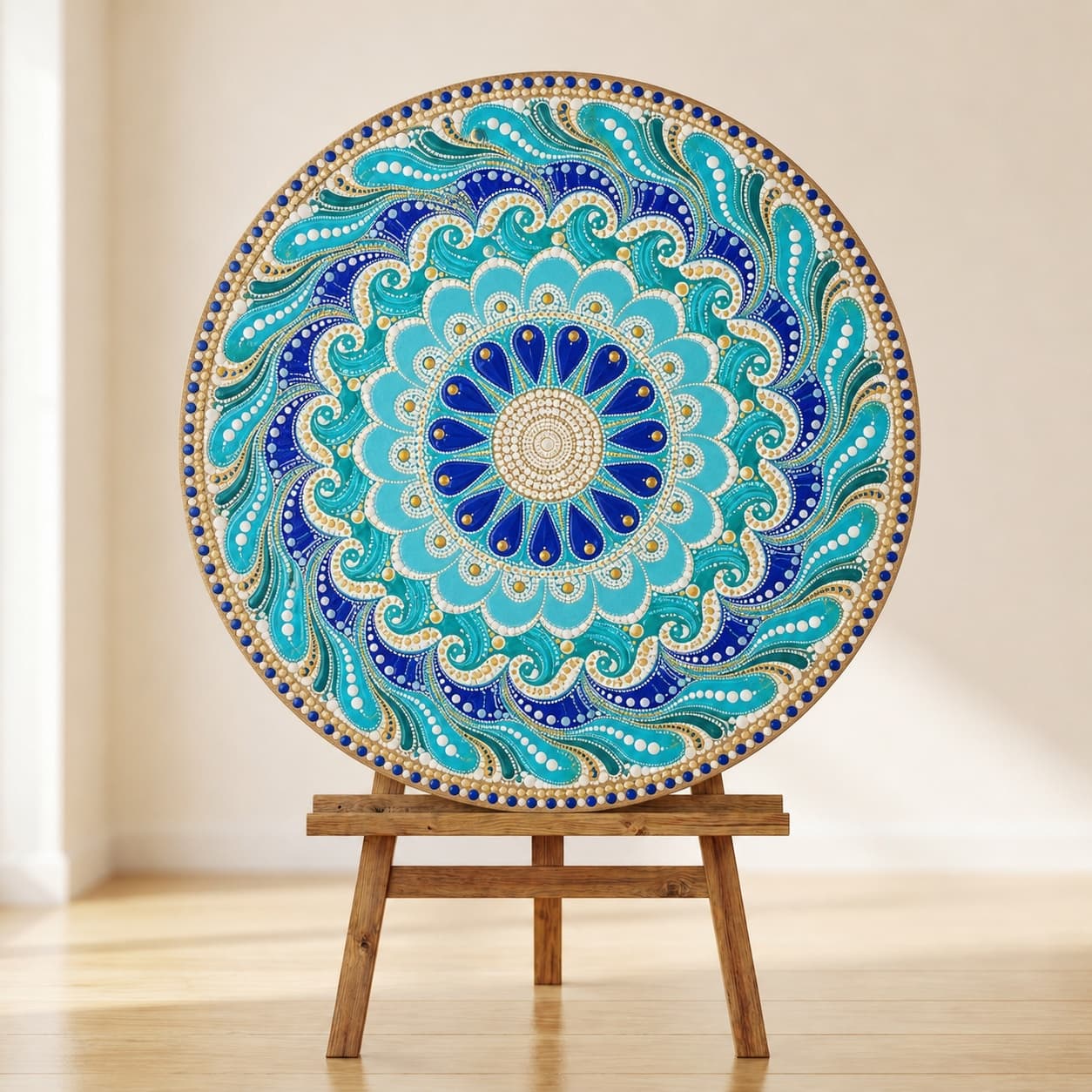 Mandala circular Marea Turquesa completo en el taller
