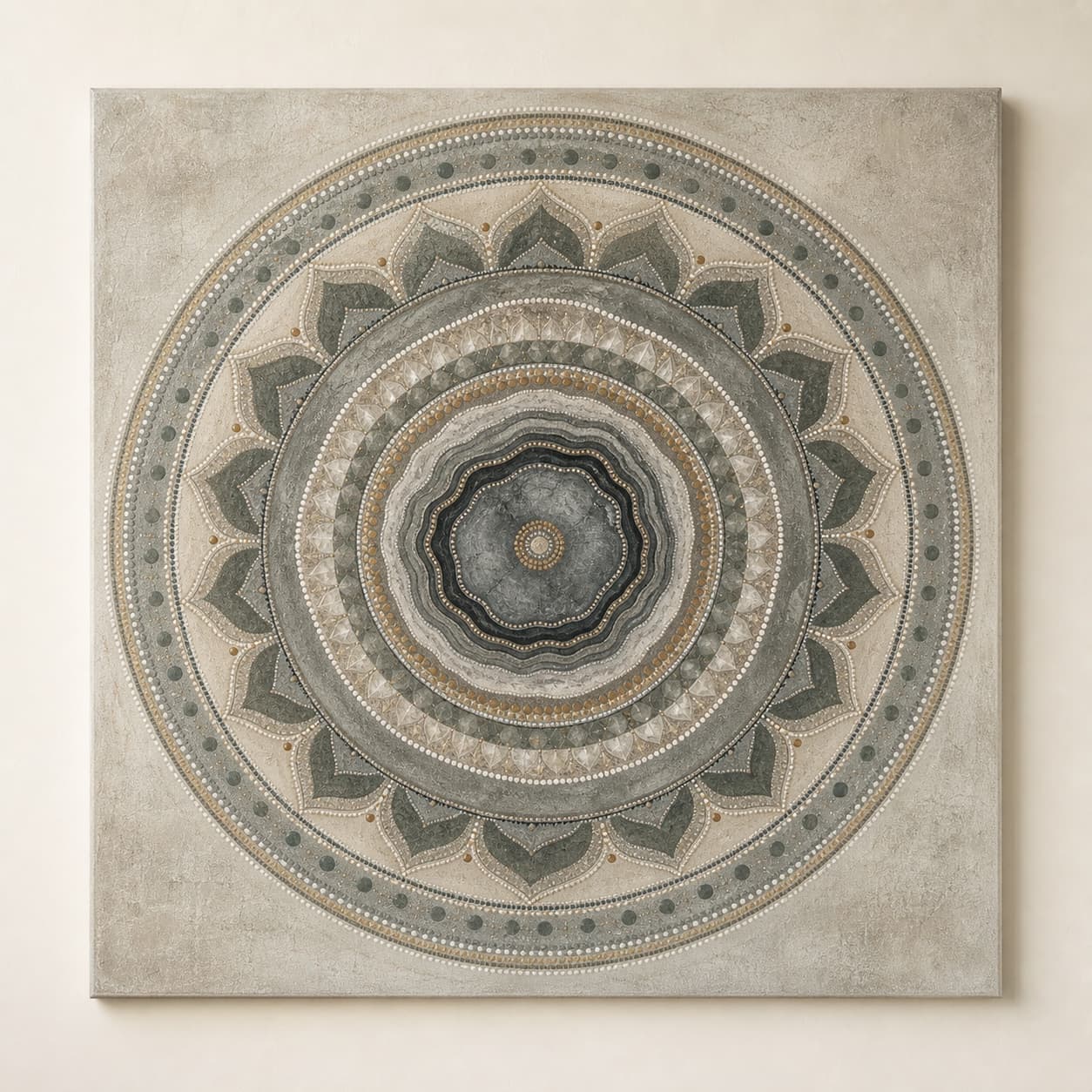 Lienzo cuadrado Silencio Mineral completo en el taller
